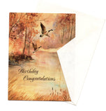Art Painting Birthday Congratulations Greeting Card Gooses Flying Sun Set