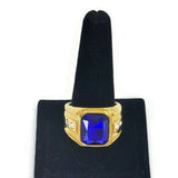 Men's Fashion Gold Color Ring W/Blue Square Stone & Simulated Diamonds Size 12