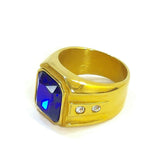 Men's Fashion Gold Color Ring W/Blue Square Stone & Simulated Diamonds Size 12