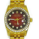 Men's Watch Gold Red Color W/Simulated Diamonds Bracelet Analog Watch