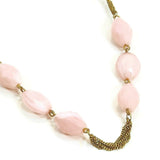 Women Stones Necklace Goldish/Pink Pendant Beads Handmade Chain Trinket Gift VTG