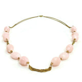 Women Stones Necklace Goldish/Pink Pendant Beads Handmade Chain Trinket Gift VTG