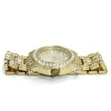 Unisex Jewelry Bracelet Gold Color W/Simulated Diamonds Analog Luxury Watch