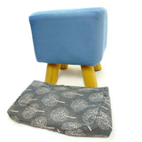 Wooden Cushioned Square Stool Seat Foldable Canvas Fabric Storage Bin Set Gray