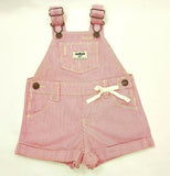 OshKosh B'gosh Baby Girl Short Infant Vestbak Overalls Stripe Pink/White Ribbon