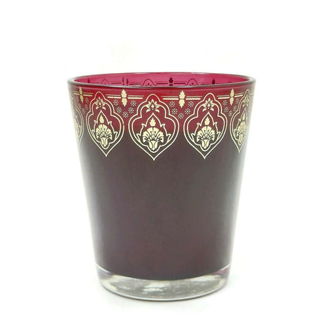 Red Glass Jar Candle Sugar Plum Scented Perfume Embellished W/Gold Home Décor