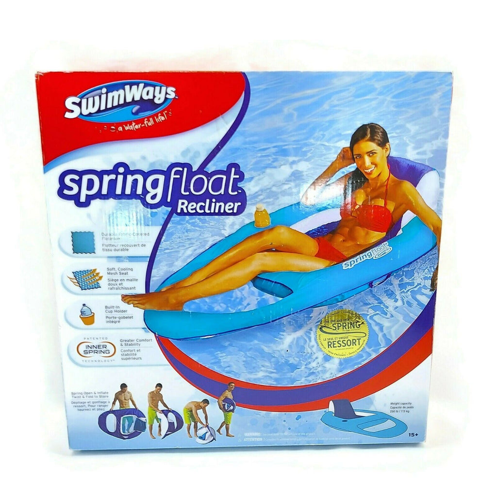 SwimWays Spring Float Recliner Swim Lounger for Pool Light Blue