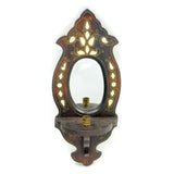 Wooden Mirror w/Candle Holder Antique Vintage Hand Carved Wall Decoration Frame