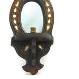Wooden Mirror w/Candle Holder Antique Vintage Hand Carved Wall Decoration Frame