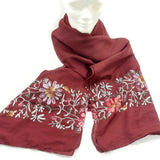 Women Shawl Scarf Embroidered Viscose Wrap Floral Embellish Stole Veil Bordeaux