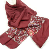 Women Shawl Scarf Embroidered Viscose Wrap Floral Embellish Stole Veil Bordeaux