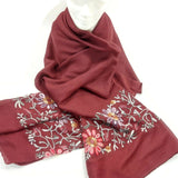 Women Shawl Scarf Embroidered Viscose Wrap Floral Embellish Stole Veil Bordeaux