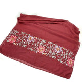 Women Shawl Scarf Embroidered Viscose Wrap Floral Embellish Stole Veil Bordeaux