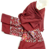 Women Shawl Scarf Embroidered Viscose Wrap Floral Embellish Stole Veil Bordeaux