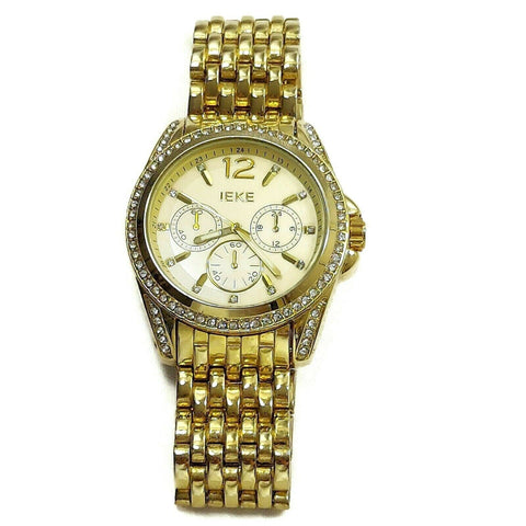 Men's Watch Gold Color W/Simulated Diamonds Bracelet Analog Jewelry Wrist Watch