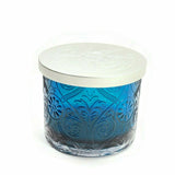 Candle Glass Holder Round Translucent Etched Floral Pattern Tumbler Teal 14oz