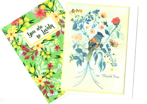 Lot of 2 Trader Joe's Thank You Wishes Greeting Cards Blessing Bird & Flowers