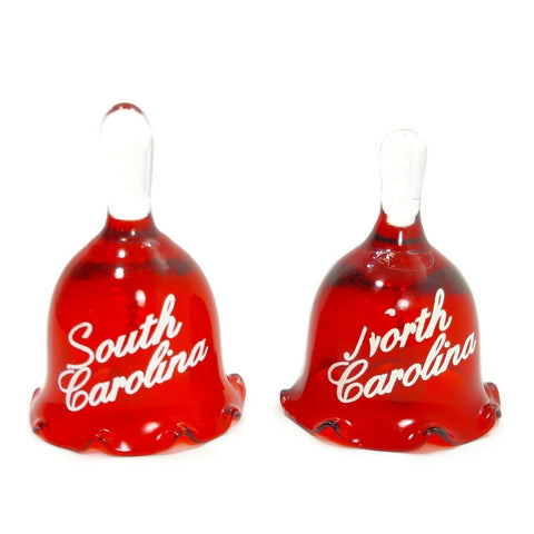 Red Glass 2 Bell Set Gift North &  South Carolina  Souvenir Memento VTG Collection