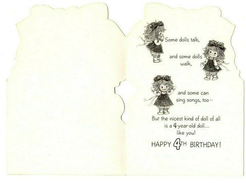 4th Happy Birthday VTG Girls Greeting Card Sweet Doll 1977 Unused Ambassador