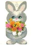 1st Happy Birthday VTG Girls Boys Greeting Card Sweet Bunny W/Flowers Unused