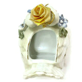 Swans Pair Couple W/Rose Rings Porcelain Figurine Gold Rim VTG Décor Collection