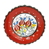 Ceramic Round Plate Handcrafted Ornament Red Floral Pattern Handmade Home Décor