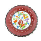 Ceramic Round Plate Handcrafted Ornament Floral Pattern Burgundy Home Décor