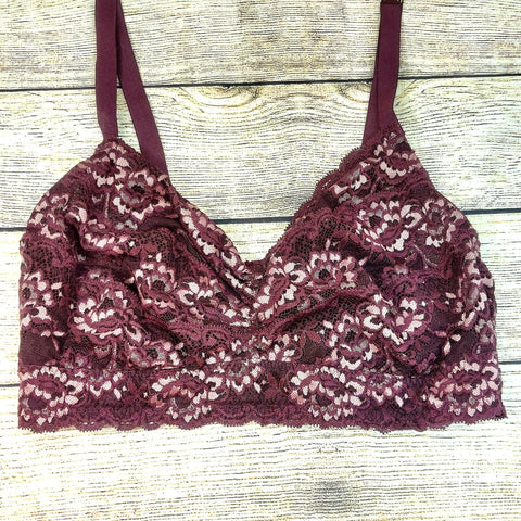 Montelle Bra Intimates Women's Wirefree Cup Stretch Floral Lace Bralette Purple