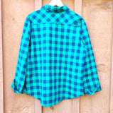 Guanyy Women's Long Sleeve Casual Loose Classic Green Plaid Button Down Shirt XL