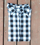 Guanyy Women's Long Sleeve Casual Loose Classic Black Plaid Button Down Shirt XL