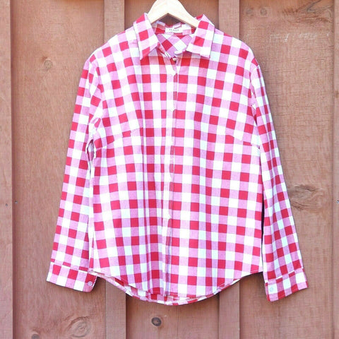 Guanyy Women's Long Sleeve Casual Loose Classic Red Plaid Button Down Shirt XL