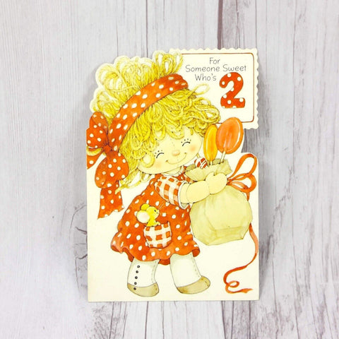 2nd Happy Birthday Vintage Girls Greeting Card Wishes Doll W/ Lollipops Unused