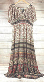 Vintage Chic Women Maxi Dress Flutter Sleeveless High-Waisted Bohemian Dress