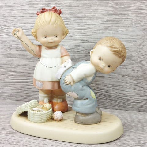 Ensco Collection "Loving You One Stitch  At A Time" 1995 VTG Boy & Girl Figurine