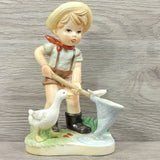 Vintage Porcelain Farm Fisherman Boy & Goose 8" Figurine Collection Collectible