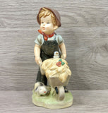 Vintage Porcelain Farm Boy w/Straw & Hay Wagon Pig & Bird 8" Figurine Collection