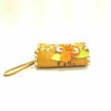 Floral Embroidery Purse Handmade Leather Small Bag Key Wrist Holder Makeup Pouch