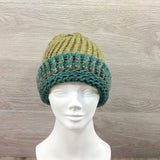 Winter Hat 100% Wool Knitted Handmade Unisex Warm Cap Skull Beanie Green OS