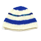 Winter Hat 100% Wool Knitted Handmade Unisex Warm Cap Skull Beanie Blue/White OZ