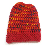 Ponytail Girls High Bun 100% Wool Knitted Cap Skull Beanie Warm Winter Hat Red