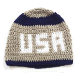 Unisex Handmade 100% Wool Knit Winter Warm USA  Beanie Hat Beige/Blue