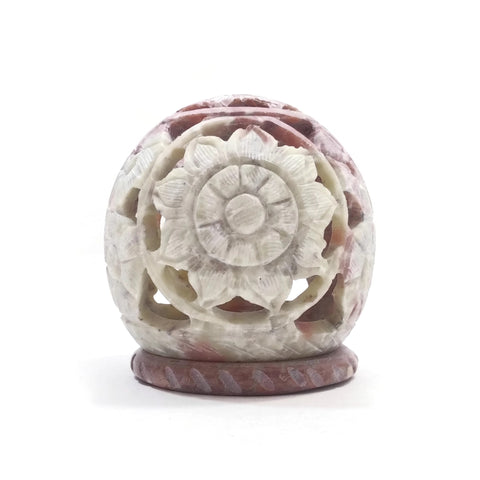Burner for Cones and Candle Holder - Soapstone Carved Tea-Light Ball - Flowers