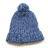 Girls High Bun Wool Knitted Handmade Cap Skull Beanie Winter Hat W/Flower Blue
