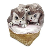 Puppies Figures In a Basket Ceramic Hand Painted Vintage Collectible Precious Moments