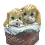 Vintage Puppies Figures Inside a Basket Ceramic Hand Painted