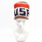 Unisex Handmade 100% Wool Knit Winter Warm USA Beanie Hat Beige/Orange