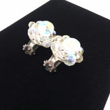 Clips Earring Vintage Clear Stone Floral Flower Clip 1"  Earring Gift for Her