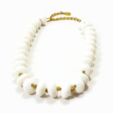 Vintage Handmade White & Gold Color Stones Beads Necklace Women's Jewelry
