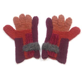 Woman's Winter Knit Warm Gloves 100% Wool Handmade Red/Purple/Orange
