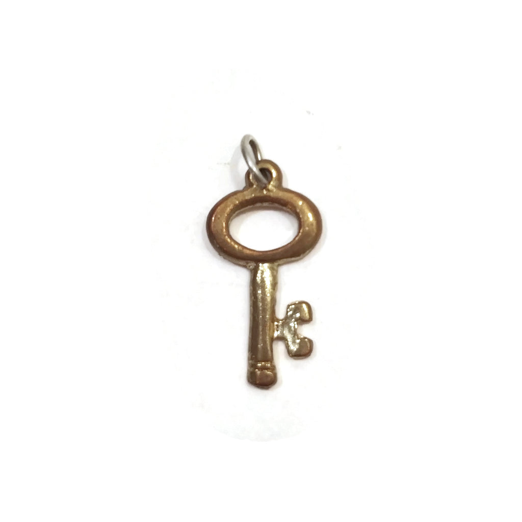 Pendant Matte Gold Tone   Key Charm 1 Inch Vintage